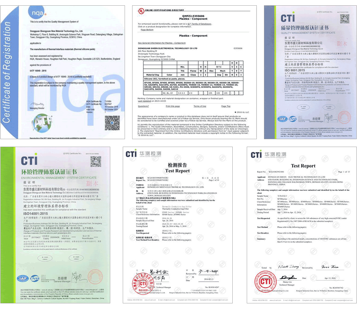 thermal materials Certificates